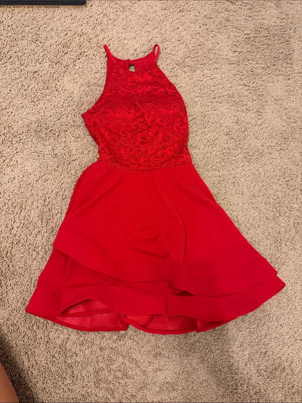 B Darlin Red Lace Halter Skater Dress